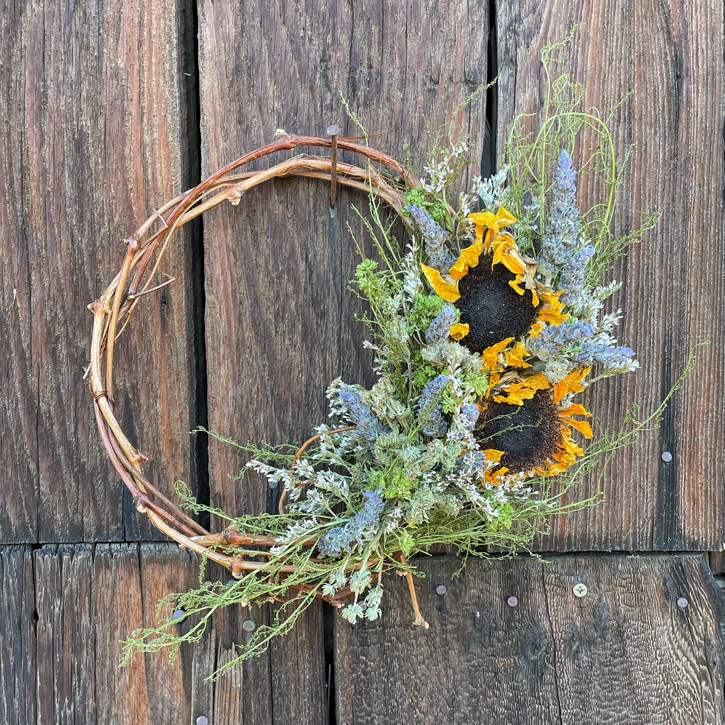 Wee Yin Small Dried Sunflower and Lavender Wreath